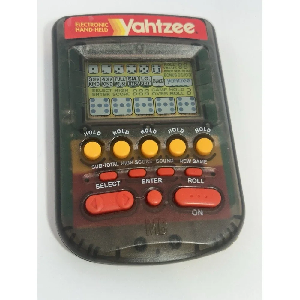 1995 Electronic Handheld Yahtzee Game Clear Smoke MB Milton Bradley TESTED